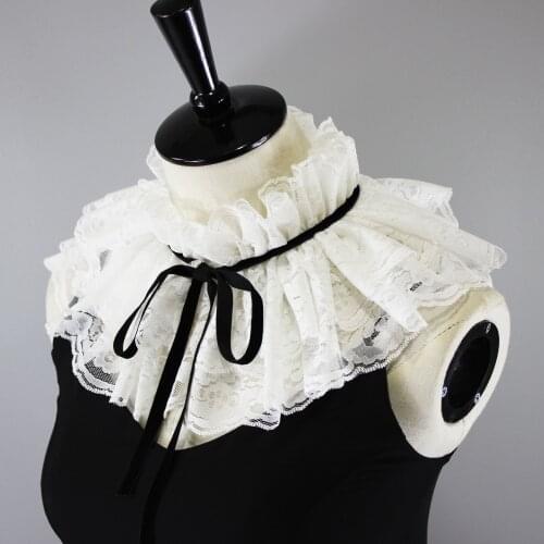 Womens Double Layer Ruffles Stand Fake Collar Vintage Ladies Removable Detachable Collars False Collars Neckwear Decoration