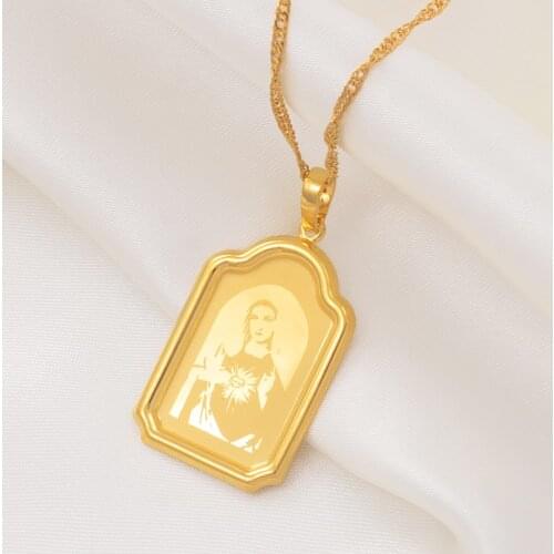 Anniyo Our Lady Necklaces Gold Color Virgin Mary Pendant Necklaces Women Girls Catholic Jewelry Religious Pilgrimage #006704