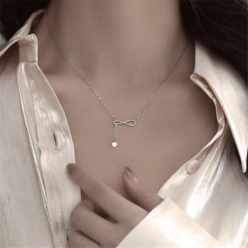 925 Sterling Silver Necklace For Women Couples Cross Heart Bead Elegant Bride Party Jewelry dz601