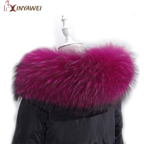 100% Real Fur Collar For Parkas Coats Luxury Warm Natural Raccoon Scarf Women Large Fur Scarves Womens Jackets 75cm Coat Collar