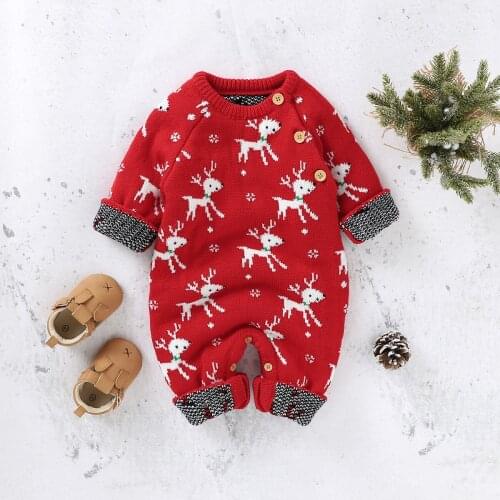 Baby Rompers Newborn Christmas Reindeer Knitted Jumpsuits Long Sleeve Toddler Boys Girls Clothes Outfits 0-18m Children Overalls