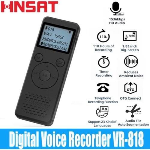110 Hours Dictaphone 1.85inch Screen 8GB Digital 1536Kbps HD Audio Voice Recorder Support OTG Connect Reduces Noise 23 Languages