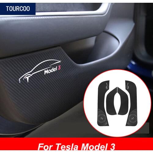 Car Door Anti-kick Pad Sticker Leather Carbon Fiber Protective Car Styling for Tesla Model 3