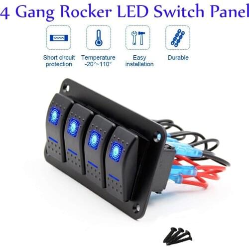 Dual Led Light 12V~24V Rocker Switch Panel Car Boat Circuit Breaker Switch Panel with 4 /6 Gang Choose