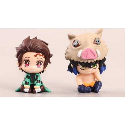 4cm Demon Slayer Cute Sitting Eyes PVC Action Figure Kimetsu no Yaiba Tanjirou Inosuke Zenitsu Nezuko Kyoujurou Model 5pcs/Set