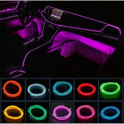 EL Wire String flexible Strip Rope Tube Neon Party Light Glow Flat Edge Car Interior Atmosphere 5V 12V Decor Lamp Decorated Prop