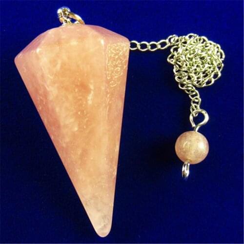 Faceted Natural Strawberry Quartzs Pendulum & Tibetan Pendant Bead 40x18mm