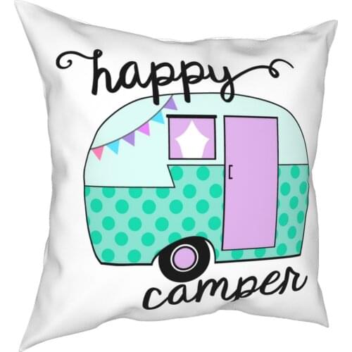 Happy Campers Road Trip Pillowcase Printing Polyester Cushion Cover Gift Throw Pillow Case Cover Seater Zipper 45X45cm