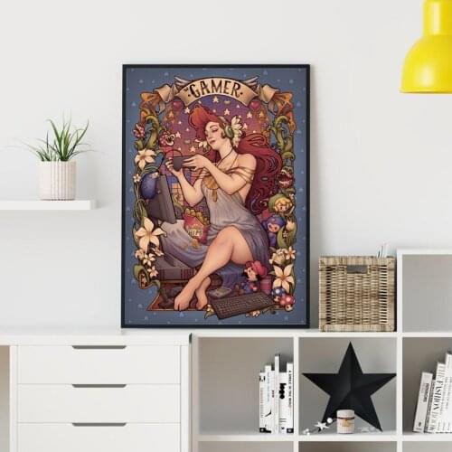 Nostalgia Game Poster Medusa Dollmaker Playing Games Console Prints Retro Canvas Painting Wall Art Female Players Picture