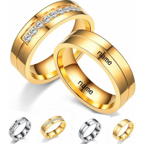 2020 Classic Gold Coler Lover CZ Stone Rings for Men Women Wedding Band Custom Engrave Name Charm Gift