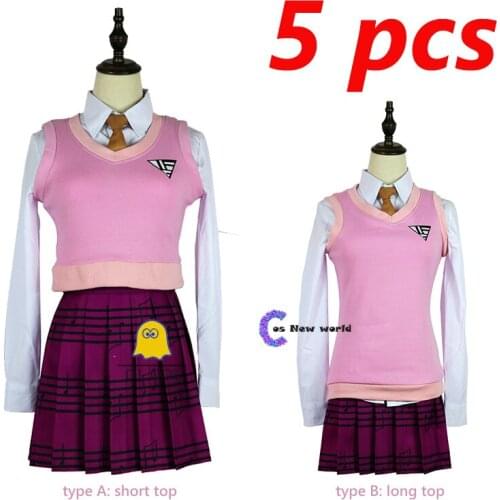 Kaede Akamatsu Cosplay Costume Pink Skirt Set School Girl Shirt+Vest+Skirt+Tie+Sock Uniform New Danganronpa V3 Halloween Cosplay