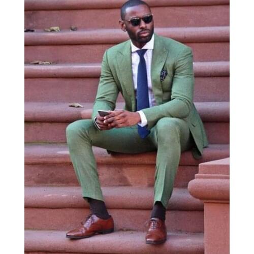 Costume Homme Army Green Linen Men Suit Attractive Party Prom Tuxedo Mens Casual Style Daily Work Wear Suits (Jacket+Pants+Tie)