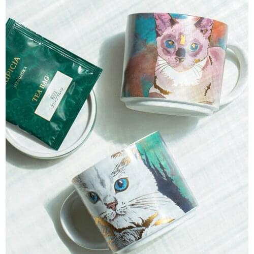 Creative Cute Coffee Cat Mug Small Ceramic Lid Mini Pink Cartoon Personalized Mug Print Taza Para Cafe Kitchen Dining Bar EA60MK