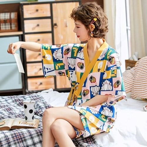 Summer Female Thin Short Sleeve Lovely Cotton Pajamas Loose Household Set