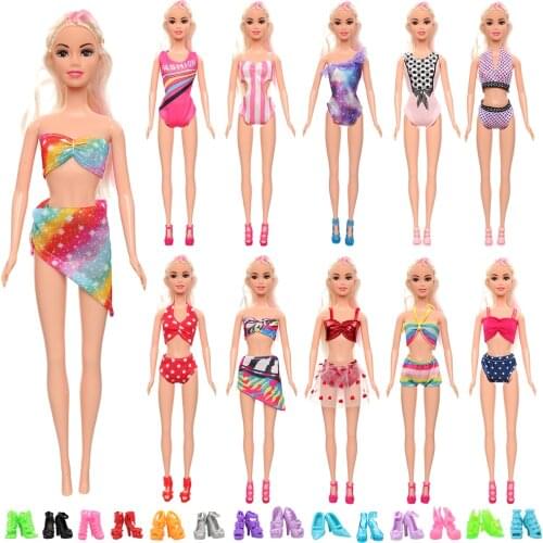 Barwa Fashion Handmade 30 Items/set= Random 4 piece Swimsuit + 6 Split Swimsuit + Random 20 shoes For Barbie Doll Best Gilr Gift