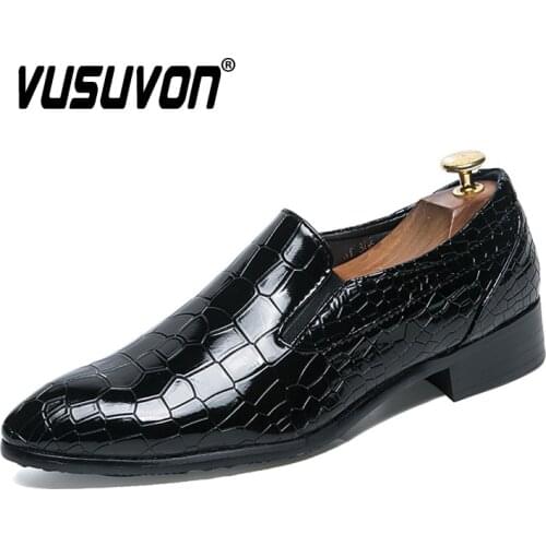 Black Leather Loafers Men New Fashion Pointed Toe Business Office Casual Shoes Crocodile Pattern Gents Dress Oxford Shoes