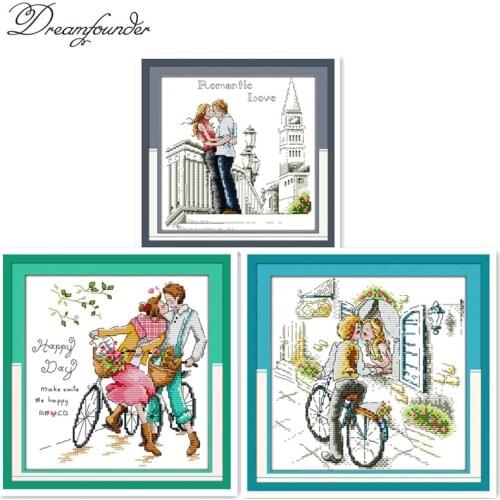 Romantic kiss cross stitch kit cartoon lover count pre-print 18ct 14ct 11ct hand embroidery DIY handmade needlework supplies bag