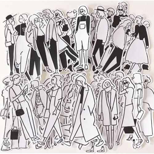 32PCS Black and white simple girl ins Stickers Crafts and Scrapbooking stickers book Student cup Decorative sticker kids toys