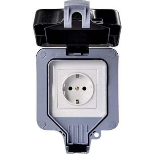 EU Standard Wall Power Socket IP66 Weatherproof Waterproof Outdoor Socket 16A Household Bathroom Electrical Outlet with Cover