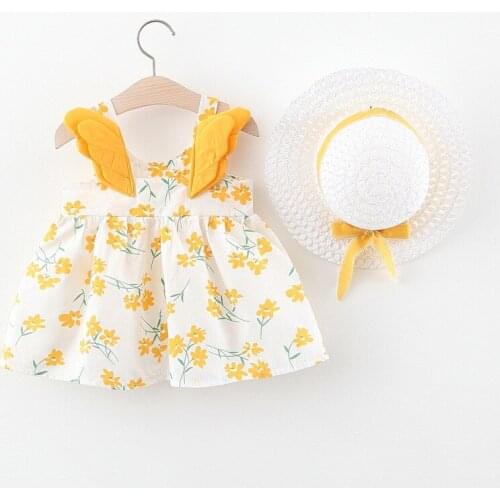 1-3 Years Baby Girls Sleeveless Princess Dress Childrens Party Pageant Dress Floral Print Kids Summer Dresses Yellow/ Pink