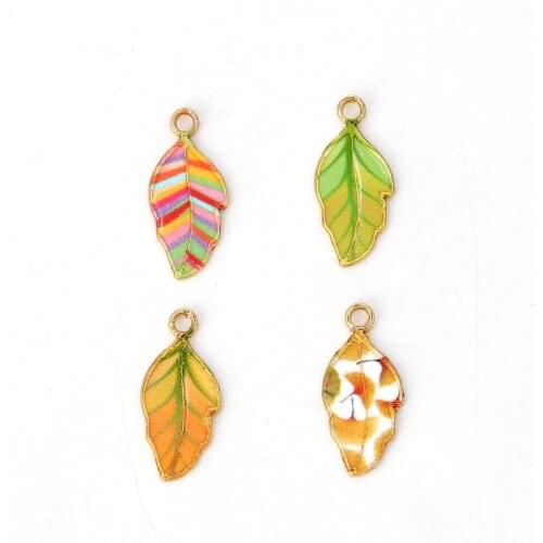 DoreenBeads Zinc Based Alloy Charms Leaf Gold Yellow Green Enamel Colorful DIY Findings 22mm( 7/8") x 10mm( 3/8"), 10 PCs