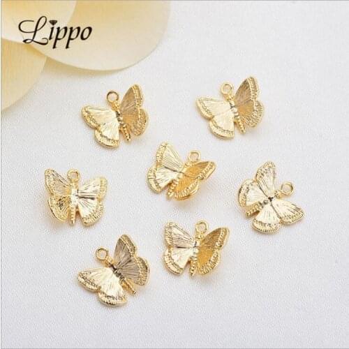 20pcs High Quatily GoldColor Plated 3D Butterflies Charms Metal Copper 10mm Small Butterfly Pendants