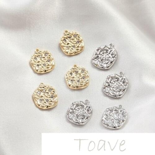 14K gold-covered simple and versatile irregular round inlaid rhinestone bump pendant bracelet necklace basic accessories 2pcs