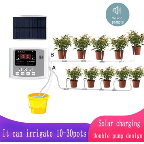 Garden Drip Irrigation Device Double Pump Controller Timer System Solar Energy Intelligent Automatic Watering Device for Plants
