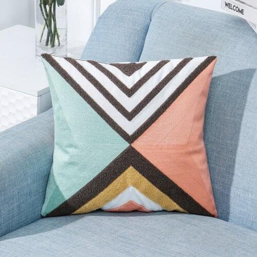 Ocean Geometric Pattern Towelette Embroidered Sofa Cushion Blue Mediterranean Print Art Cushion cotton pillowcase with core