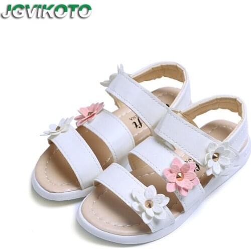 Childrens Sandals Princess Girls Gladiator Shoes With Three Flowers Fashion Kids Beach Sandals Soft Fashion White Pink Yellow