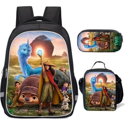 Raya and The Last Dragon 3PCS Backpack School Pencil Case Primary 16inch School Bag Students Teenager Mochila Escolar