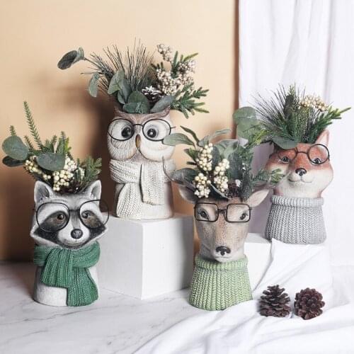 Modern Resin Vase Animal Sculpture Ornaments Living Room Flower Arrangement Dried Vases Outdoor Garden Decoration Accessories