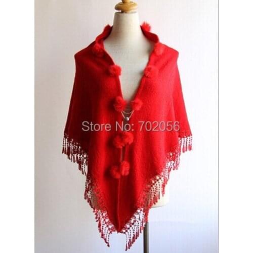 Triangle cool feeling rabbit fur jacquard shawl Cape Poncho Cardigan Knitting lady stole wraps Sweater #3622