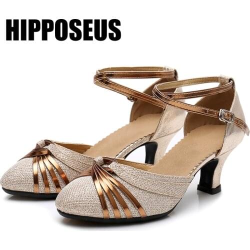 Hipposeus Latin Dance Shoes For Women Ladies Girls Ballroom/Outdoor Modern Dancing shoes Heeled 3.5/5.5CM Salsa Dropshipping