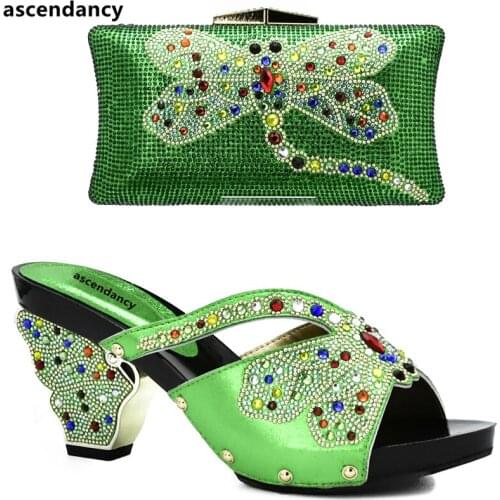 Green Color African Shoes and Matching Bags Italian High Quality African Party Shoes and Bag Italian Shoes and Bags for Women