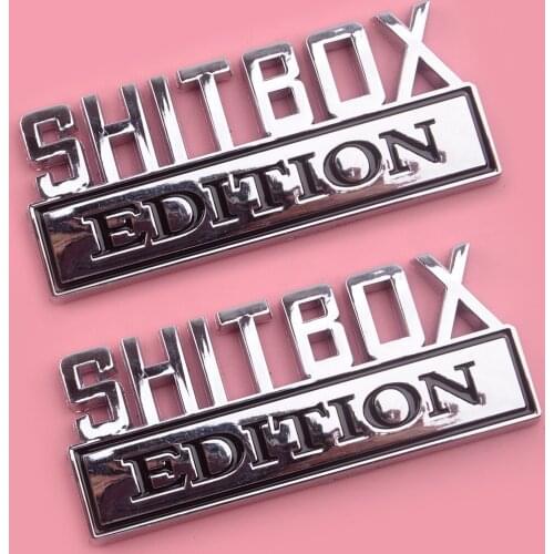 2Pcs Universal Car Exterior Shitbox Edition Emblems Badges Stickers Logos Silver Plastic Plastic for Vehicles