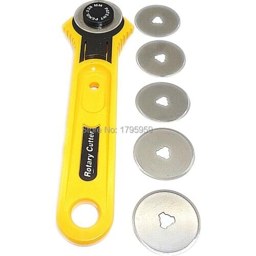 28mm Rotary Cutter with 5pc Refill Blades for Fabric Paper Vinyl Circular Cut Cutting Disc Patchwork Leather Craft Sewing Tool