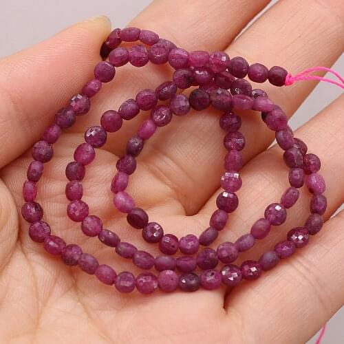 High Quality Beaded Natural Semi-Precious Stones Oblate Facete Ruby Beads For Jewelry Making Charm Bracelet Accessories Gift 4mm