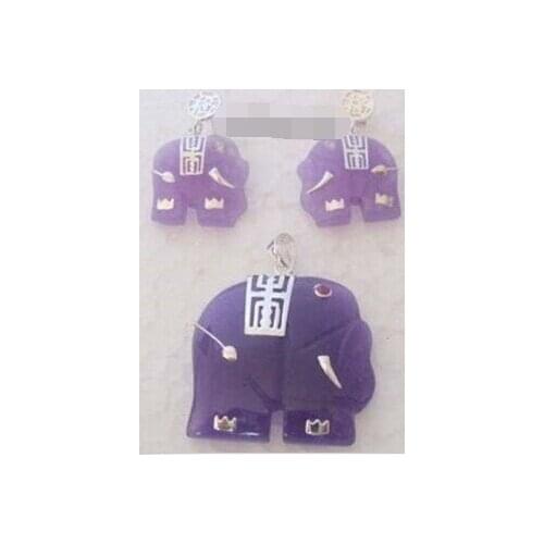 Jewelry 001272 Purple Elephant Pendant Earrings & Necklace Set