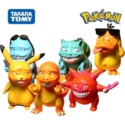 Funny Pokemon Figure Toys Freak Pikachu Bulbasaur Charmander PVC Anime Action Figure Model Doll Toy for Children Halloween Gift