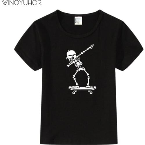 Dab Dabbing Skeleton Skateboard Funny T Shirt Baby Boys/girls Summer Tops Short Sleeve T-shirt Kids Cute Clothes Streetwear