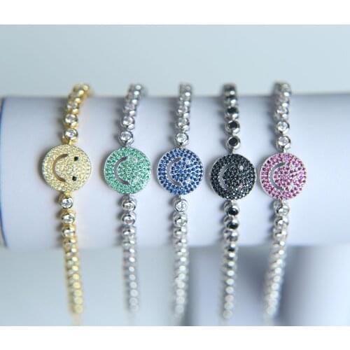 Multi-colored AAA zirconia Smiley Face Charm Bracelets For Women Femme Silver color Jewelry Pulseira Feminina