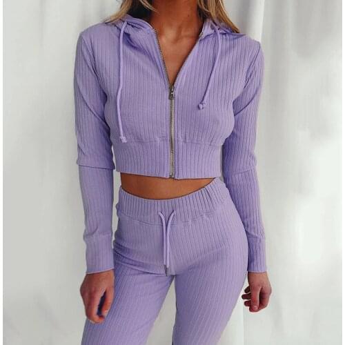 Ribbed Hoodie Two Piece Set Tracksuit Women Long Sleeve Sweatshirt Pencil Pants Suit Joggers Sport Fitness Outfits Sweatsuits