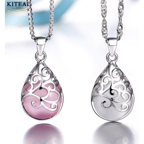 Kiteal new 925 plated Silver Necklace Vintage Tear Moonlight Opal Pendant Neckace For Women Gift 45cm Box Chain choker S-N83