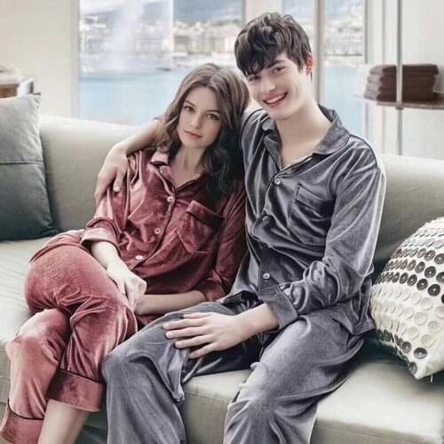 Gold Velvet Couple Pajamas Suit Men Sleepwear Solid Cardigan Casual Comfortable Winter Women Pijamas Set Vintage Fashion New