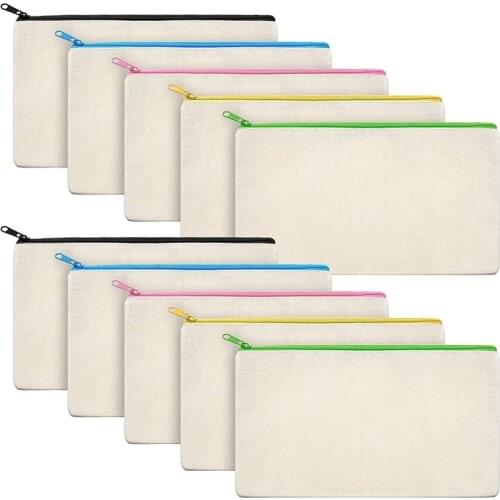 10Pcs Canvas Makeup Bags Canvas Zipper Pouch Bags Pencil Case DIY Craft Bags for Travel DIY Craft School Colorful Zipper