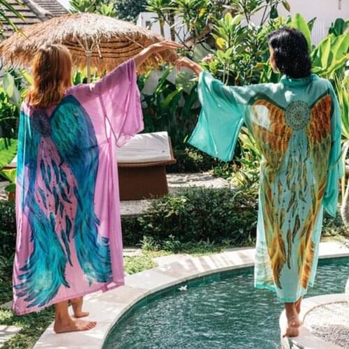 8 Colors Boho Feather Wings bikin Cover-ups Feathered Beach Dress Tunic Women Summer Kimono Holiday BeachWear Swim Suit Cover Up