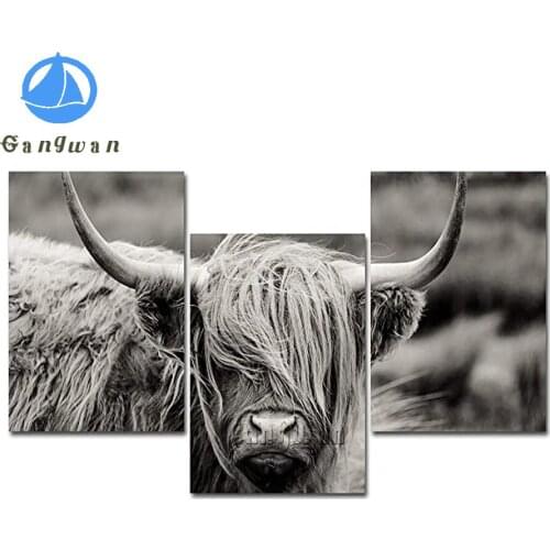 Scottish Highland Cow Diamond Painting Full Square Diamond Embroidery Animal Picture Cross Stitch Mosaic Handwork Triptych decor