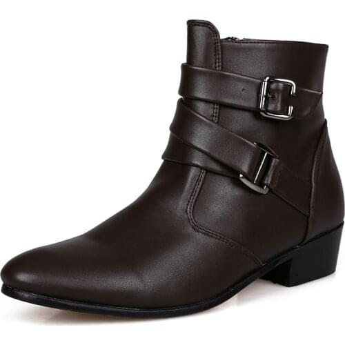 Male Autumn Height Increase Leather Big Size 46 Ankle Botas mens Motorcycle Oxfords office career work boots shoes