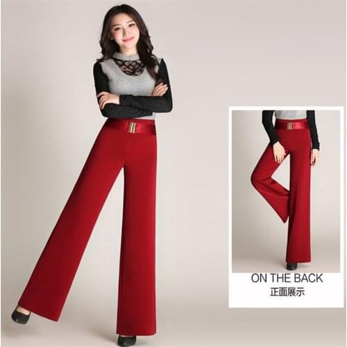 High quality New Plus Size Womens Wide Leg Pants Female High Waist Straight Loose Suit Pants Lady Elegant Office Pants Trouser